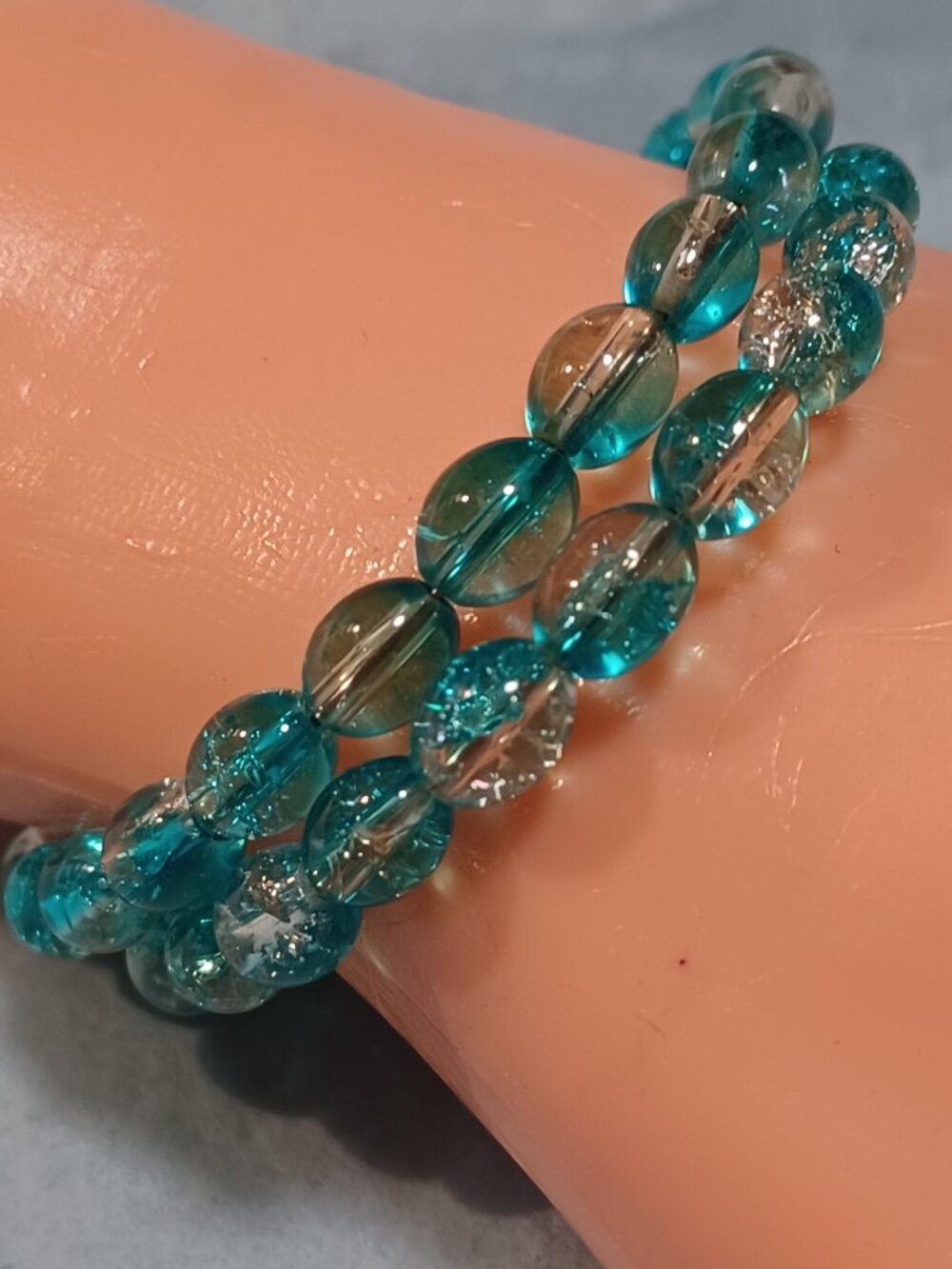 Czech Fire Crackled Glass beaded Memory Wire bracelet